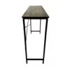 Narrow black metal table with wooden top