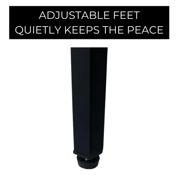 Black furniture leg with adjustable foot.