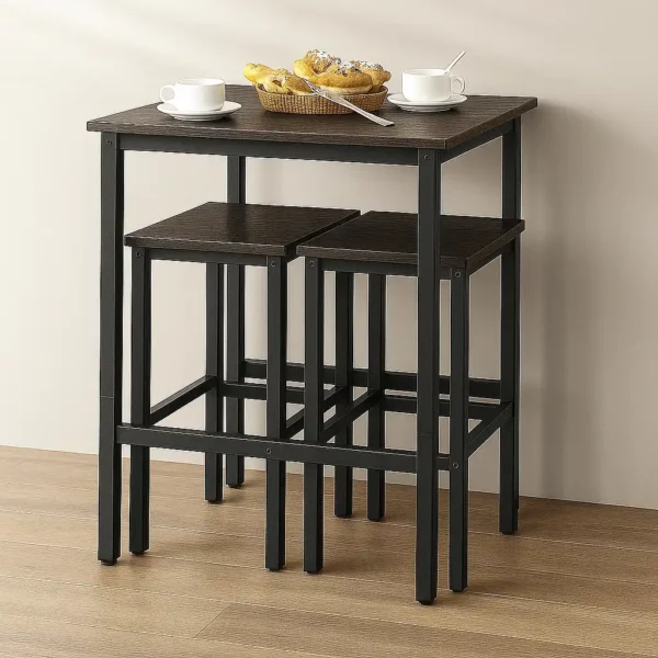 Compact dining set with two stools and table.