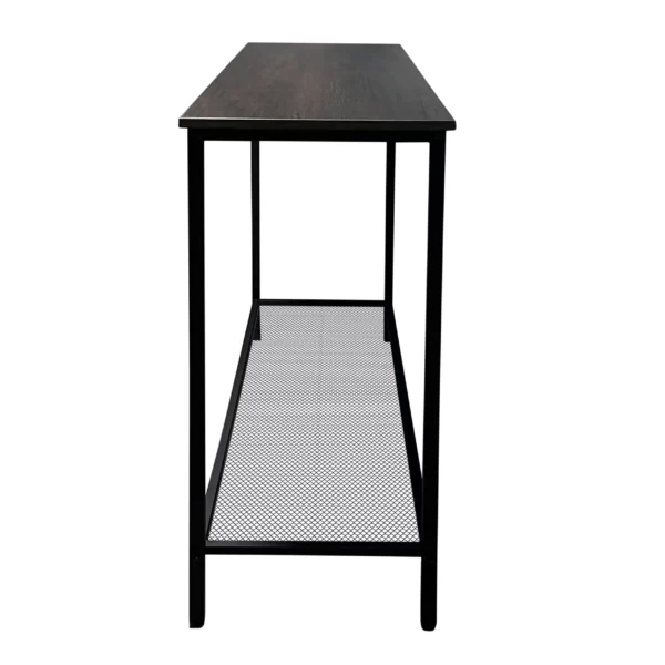 Side view of modern metal console table.