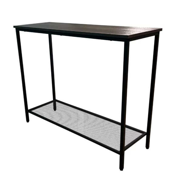 Metal console table with shelf, industrial style.