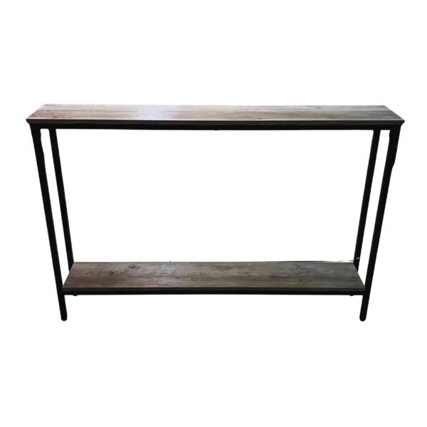 Simple wooden console table with black metal frame