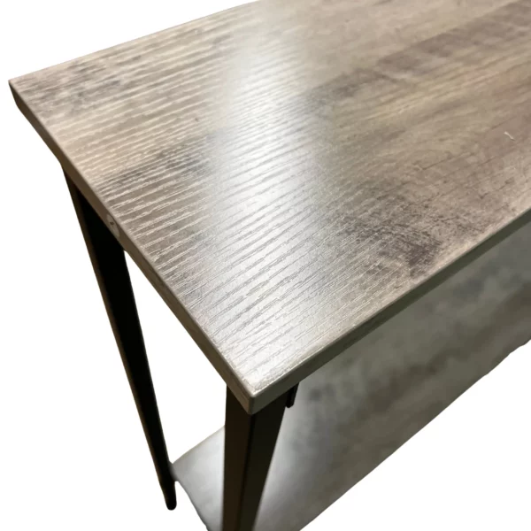 Wooden table corner with metal legs