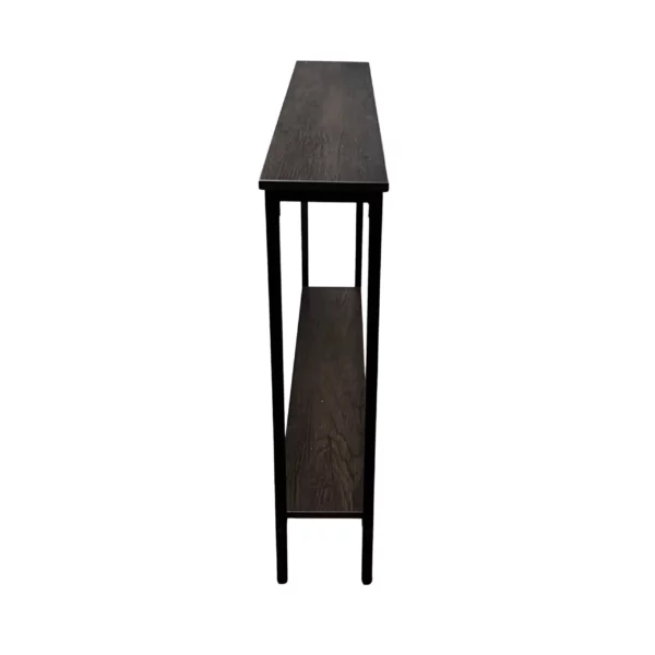 Thin black console table with shelf
