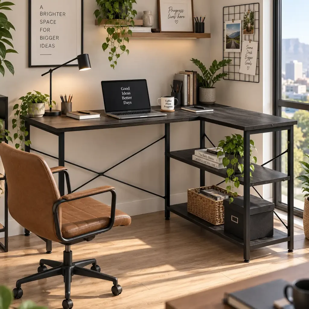 studio-workstation-desk-in-stormwood-l-shaped-with-shelves-black-frame