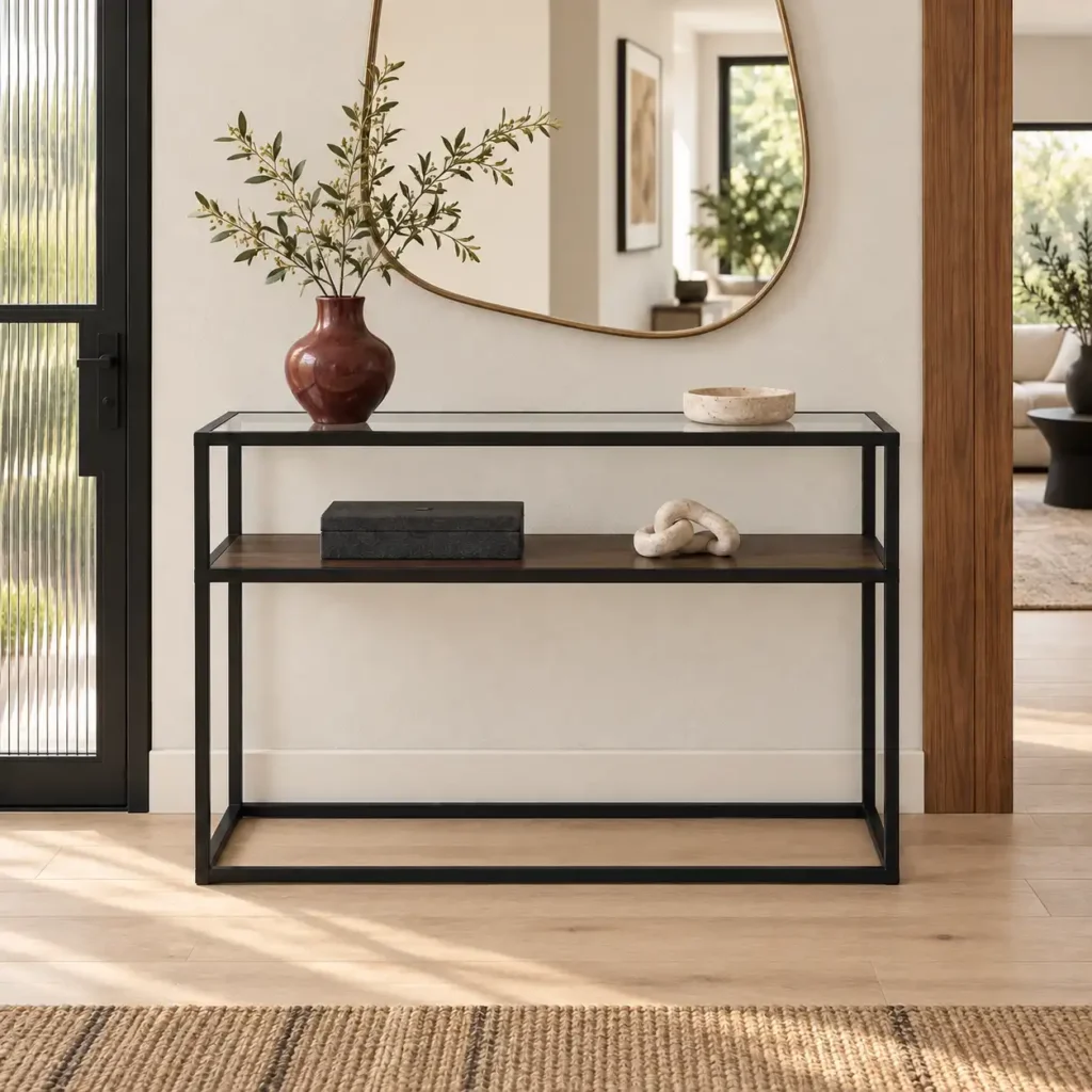 willowbrook-120cm-console-table-glass-top-with-rustic-supawood-shelf-and-black-steel-frame