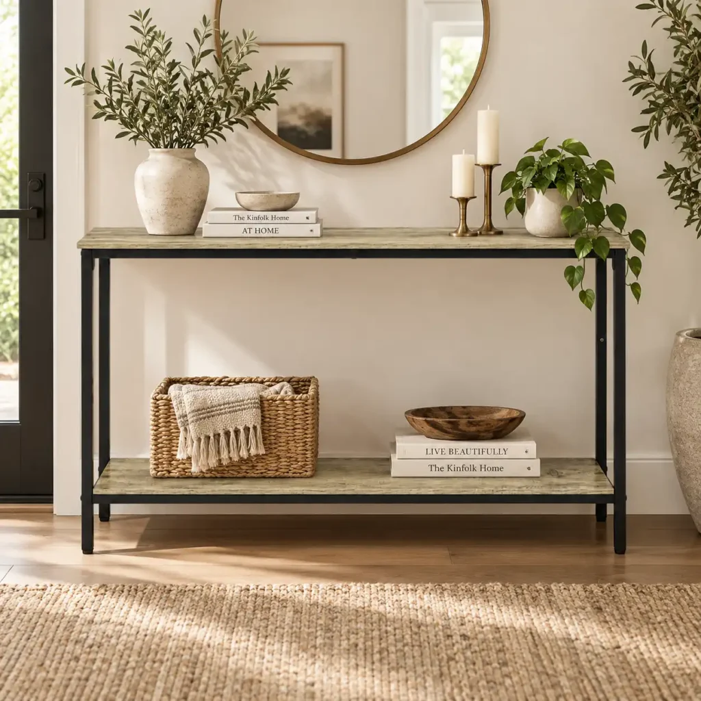 slimline-stonewood-120cm-console-table-black-steel-frame