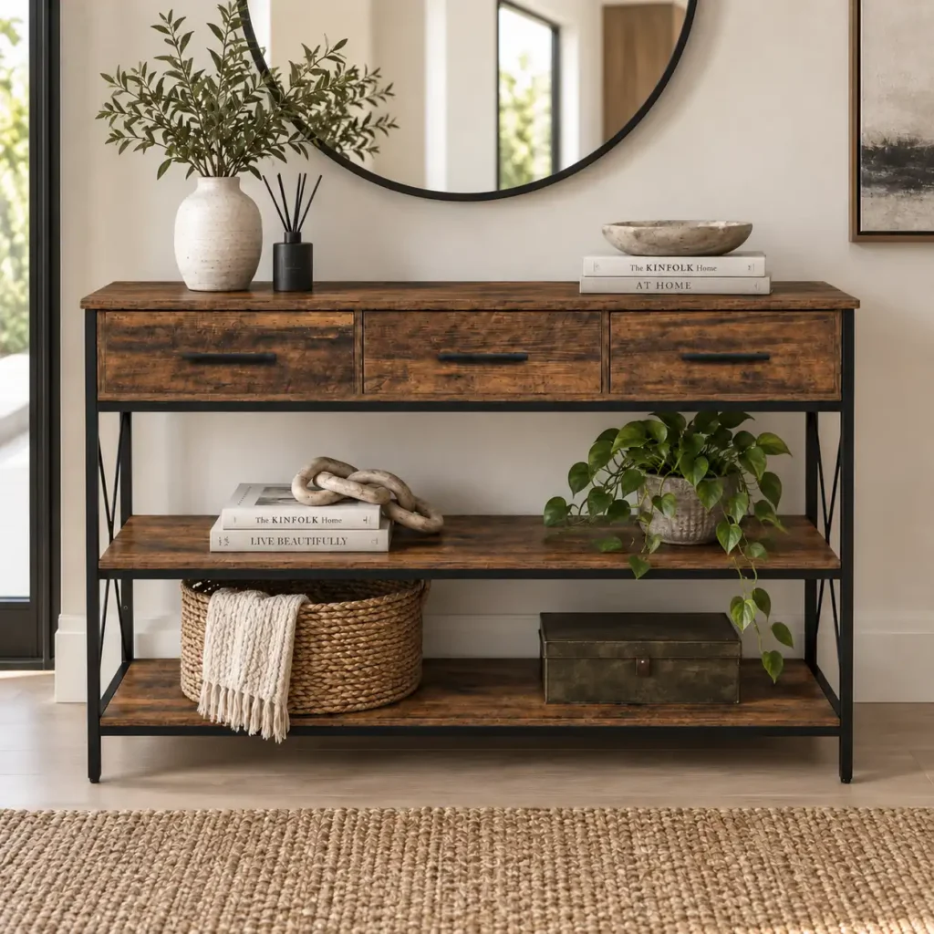 woodhaven-rustic-3-drawer-console-table
